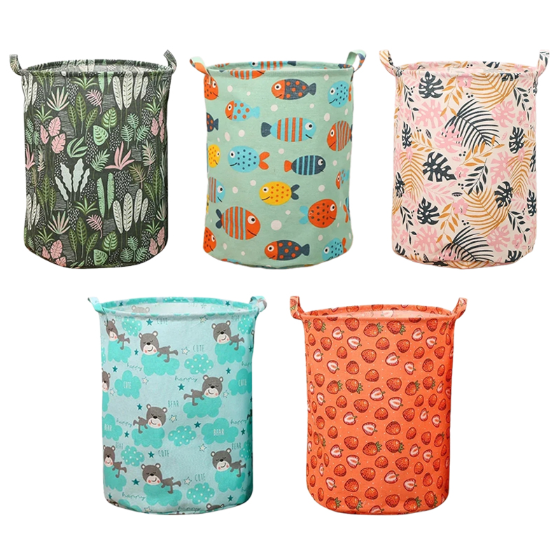 Linum Home Textiles - Katoen Linnen Print Wasmand Draagbare Opvouwbare