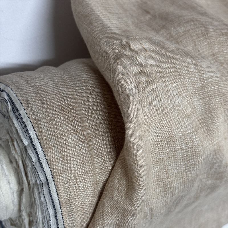 Linum Home Textiles - Lichtbruine pure linnen stof Chinese stijl