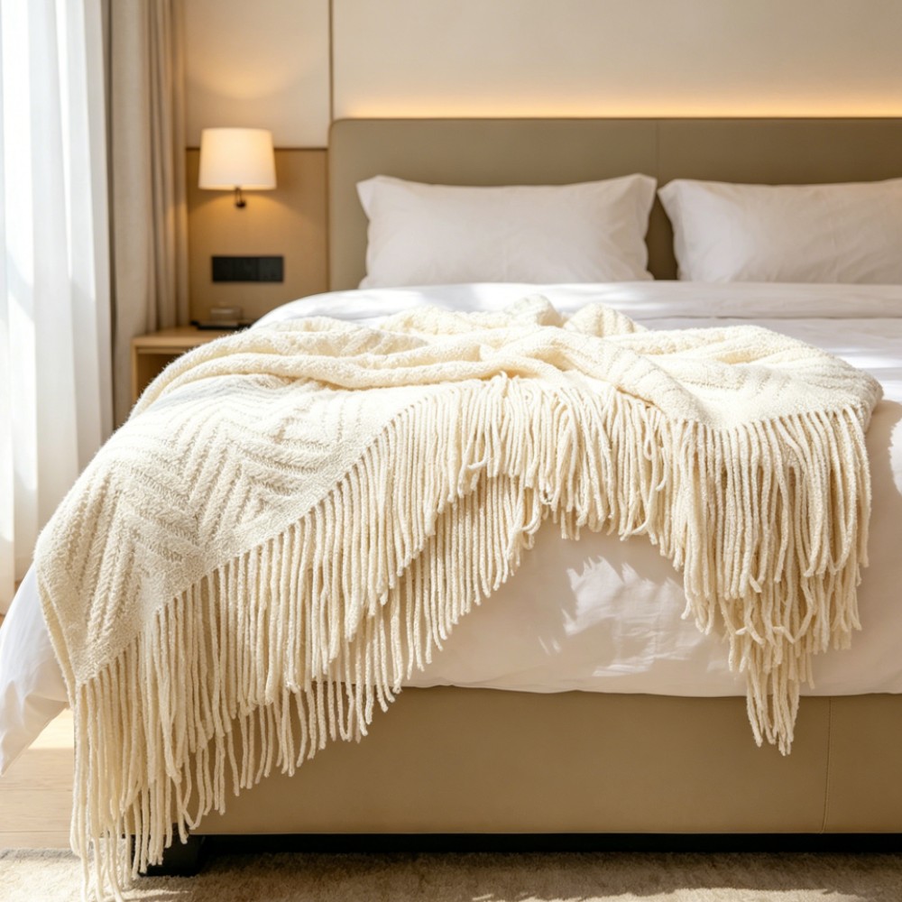 Throw Blanket Chunky Knit - Luxe dikke crèmekleurige plaid, zacht en