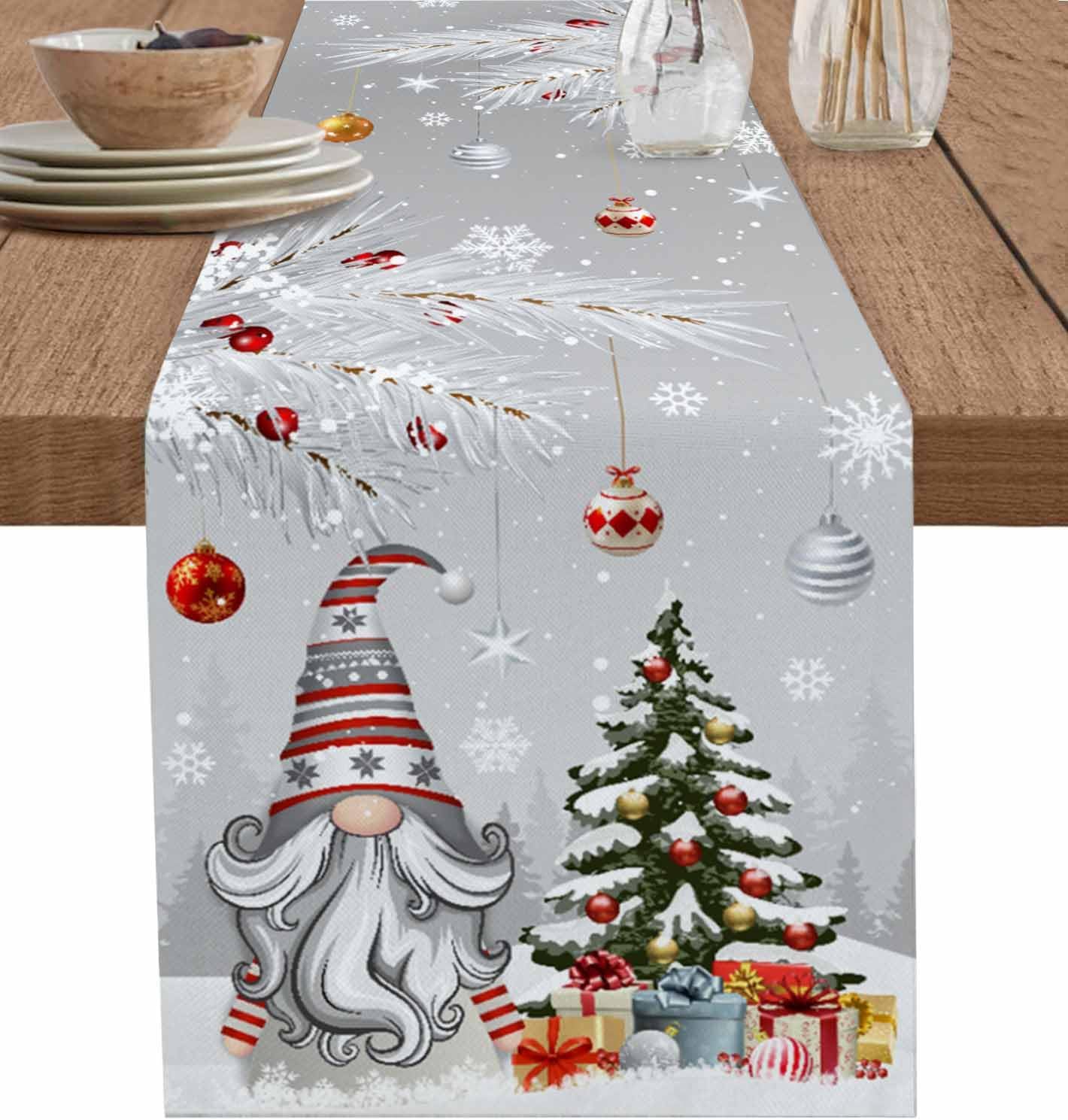 Linum Home Textiles - Kerst Grijze Kabouters Linnen Tafellopers Winter